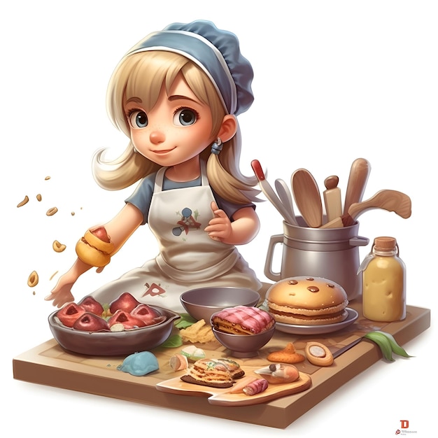 Menina bonitinha cozinhando na ilustração em vetor kitchencartoon