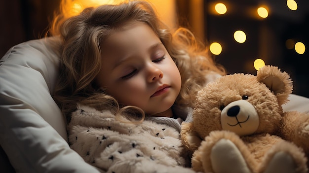 Menina bonitinha dormindo na noitegenerativa ai