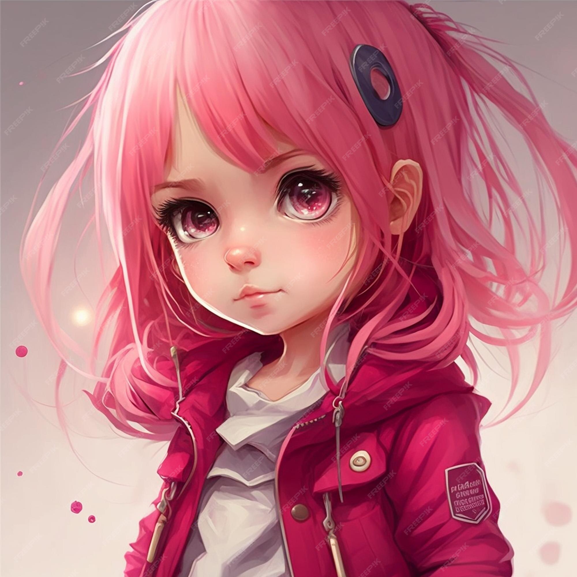 Anime fofo posando para foto cabelo rosa branco kemonomimi estilo realista  zbrush niji 5