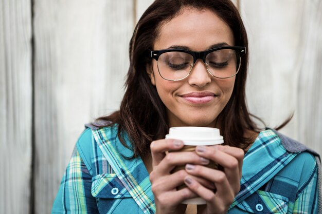 Menina, cheirando, dela, café