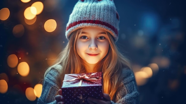 Menina com caixa mágica de Natal Ilustração AI Generative