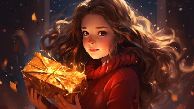 Menina com caixa mágica de Natal Ilustração