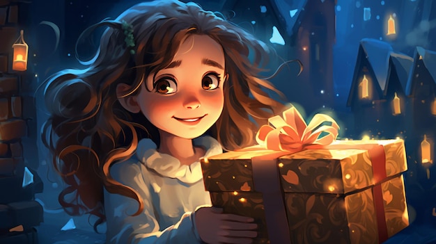 Menina com caixa mágica de Natal Ilustração