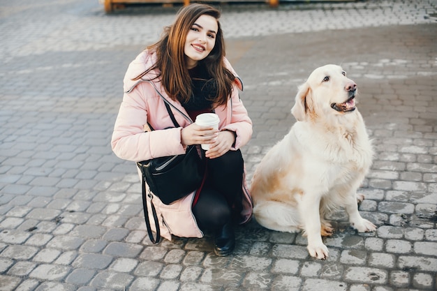 Menina, com, cão