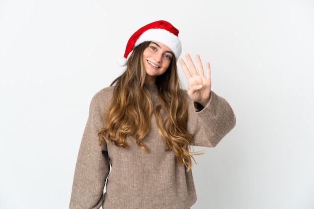 menina com chapéu de natal isolado no fundo branco