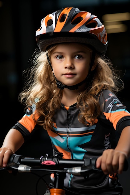 Menina com fato de bicicleta