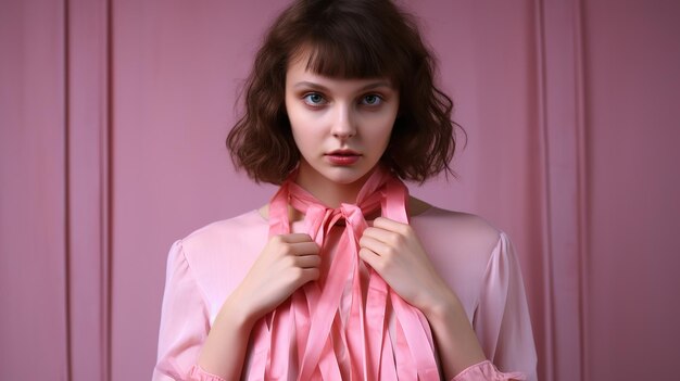 menina com fita rosa símbolo de conscientização sobre o câncer de mama