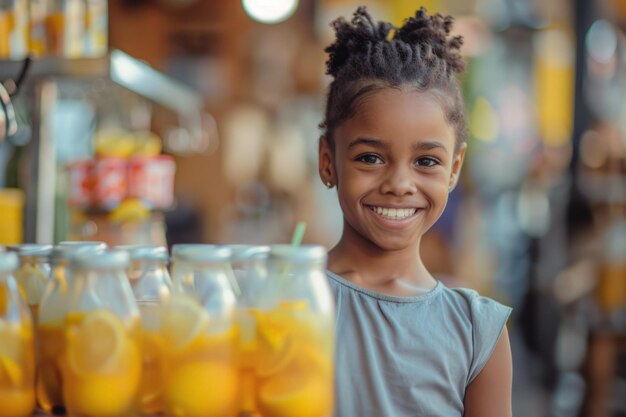 Menina com frascos de limonada