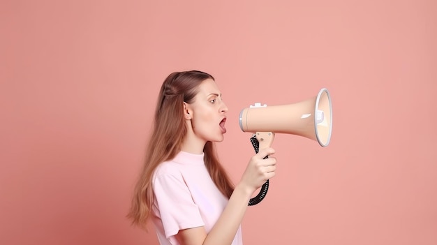 Menina com ilustração de megafone AI Generative