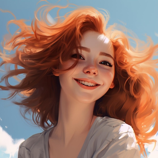 menina com massa de vibrante cabelo laranja ondulado menina bonita rosto ruborizado