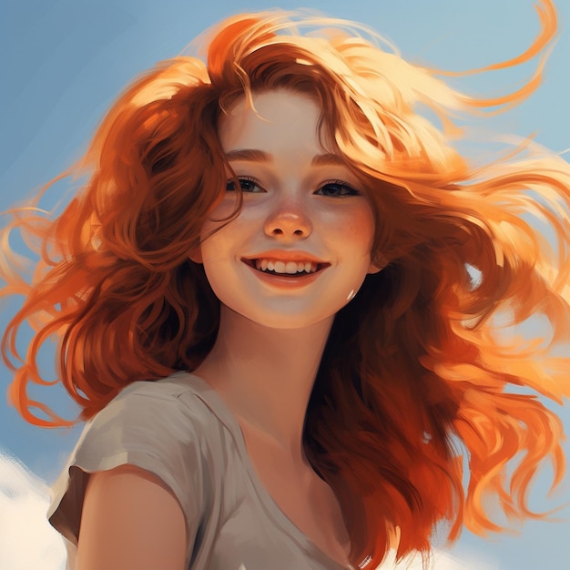 menina com massa de vibrante cabelo laranja ondulado menina bonita rosto ruborizado