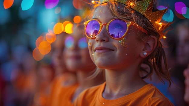 Menina com óculos de sol e coroa