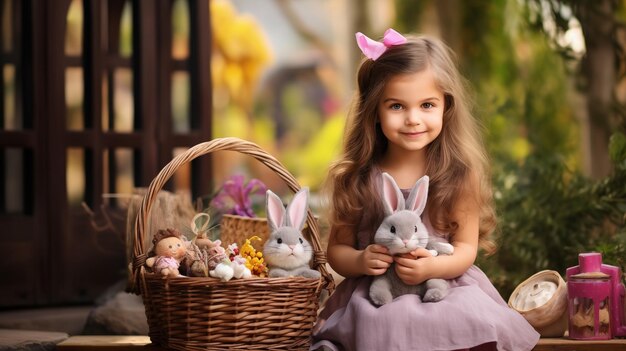menina com orelhas de coelho de Páscoa