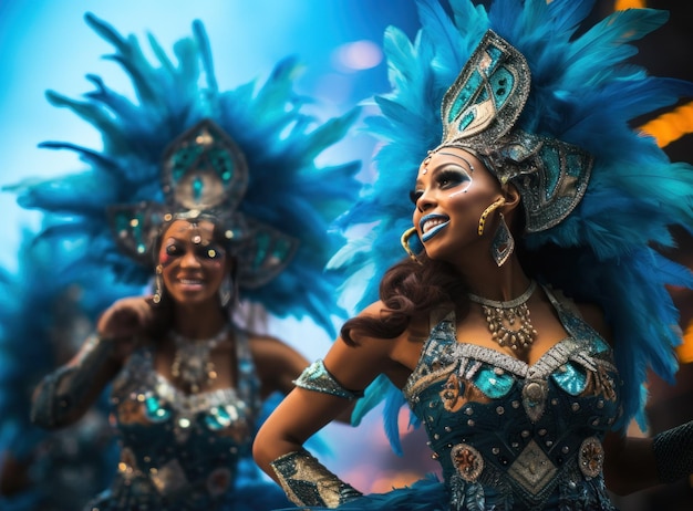 Menina com penas vestida para o carnaval