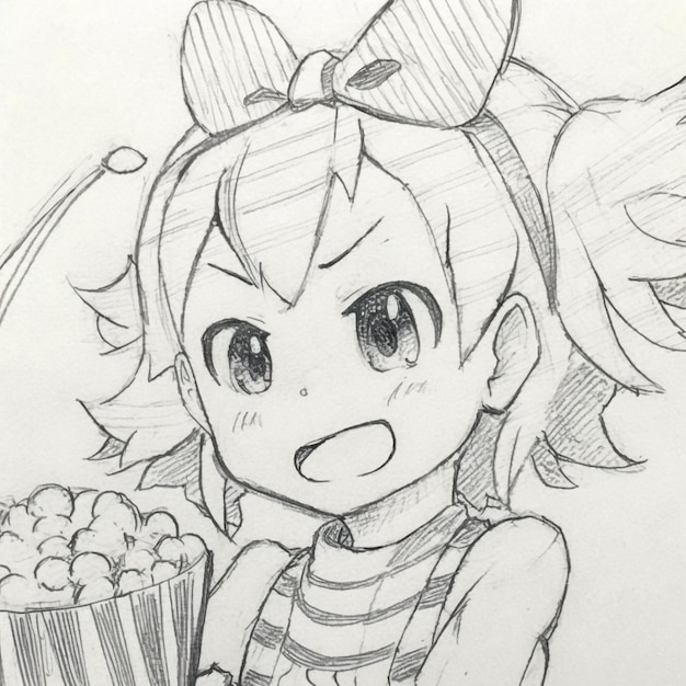 Menina com pipoca no estilo anime