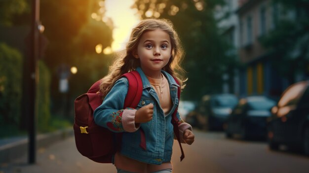 Foto menina com saco da escola pronta para ir