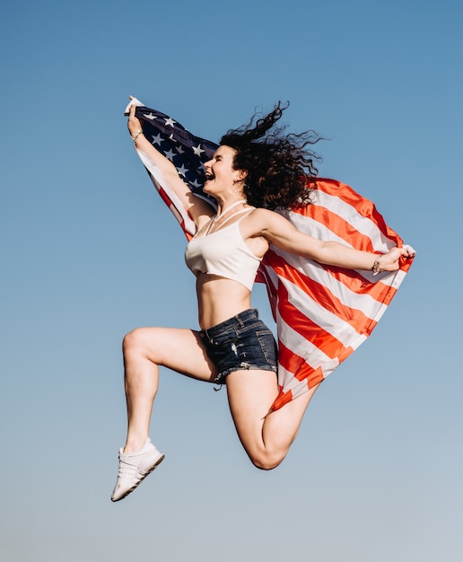 Menina, com, um, bandeira americana, dia independência