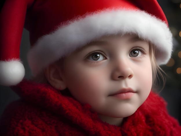 Foto menina com um boné vermelho de papai noel retrato de natal generado com ia