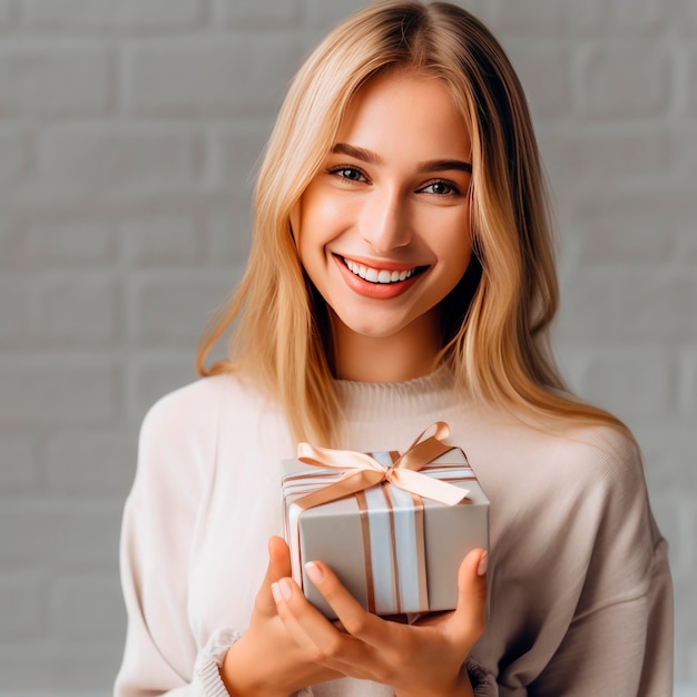 Menina com um presente em um fundo claro