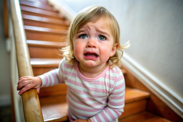 Foto menina começa a chorar nas escadas