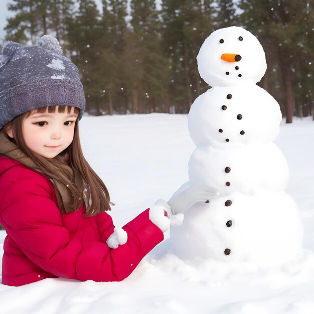 Menina construindo seu primeiro boneco de neve