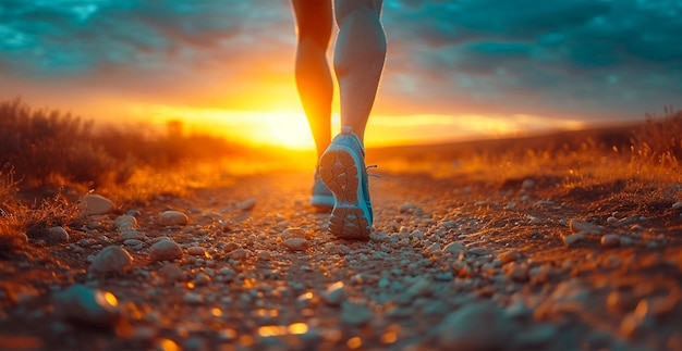 Foto menina correndo ao pôr-do-sol esportes correndo estilo de vida saudável imagem gerada por ia