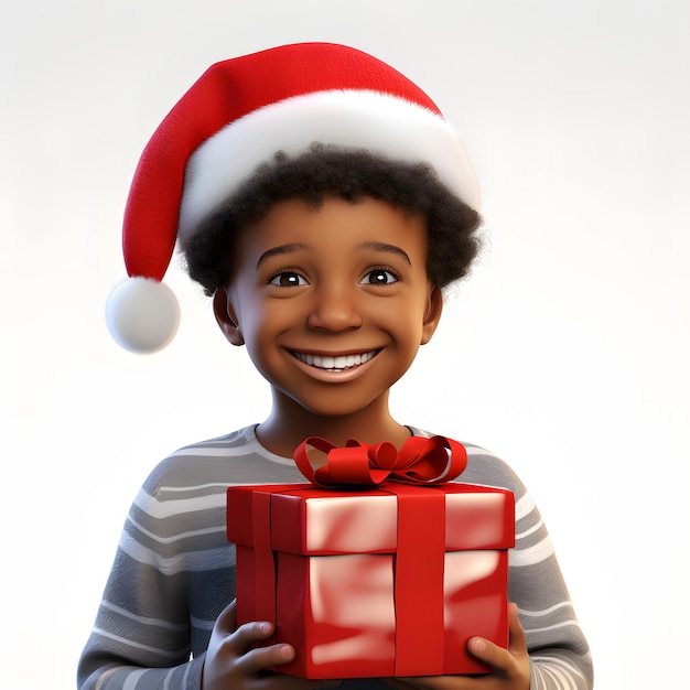 menina criança usando chapéu de natal pronto para festa de natal segurando uma caixa de presente