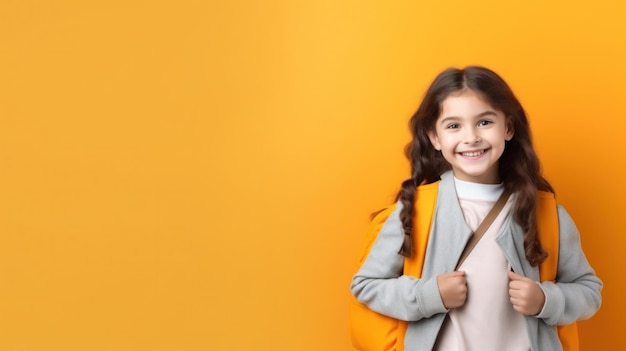 Menina da escola feliz com mochila