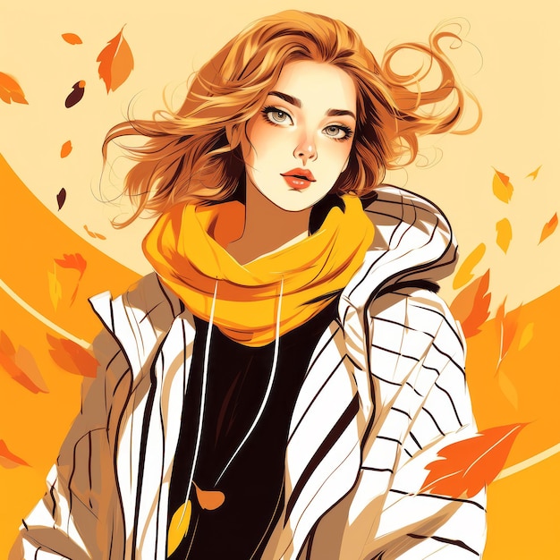 Menina da moda com um visual urbano elegante, arte de ilustração digital da temporada de outono