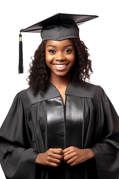 Menina de beleza atraente e sorridente usando boné de formatura isolado em