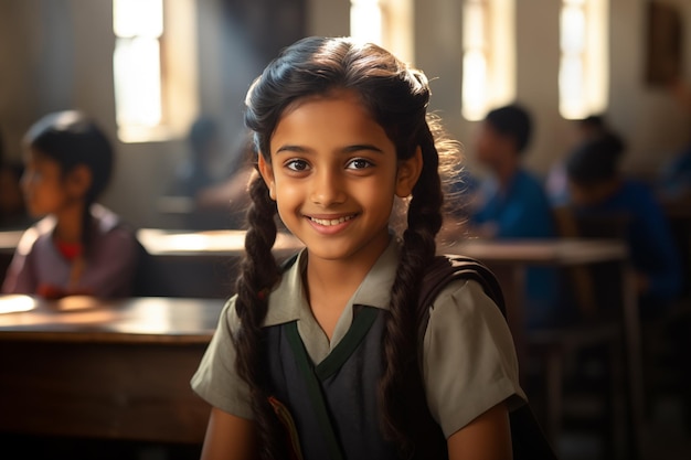 Menina de escola indiana feliz .