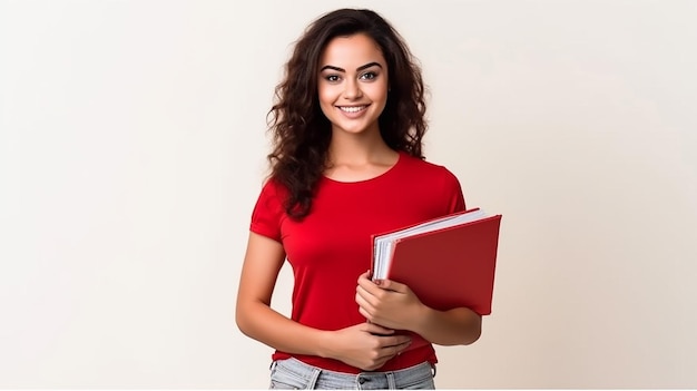 menina de escritório segurando o livro nas mãos