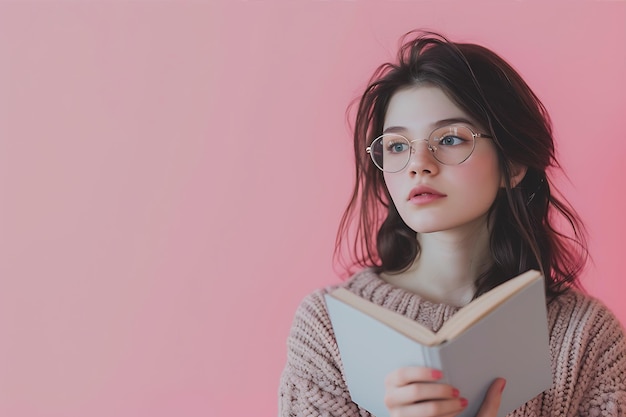 Foto menina de óculos e segurando um livro