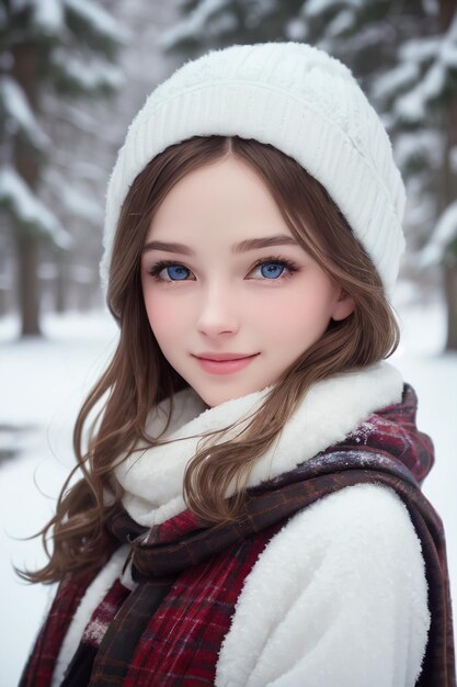 Menina de olhos azuis na neve