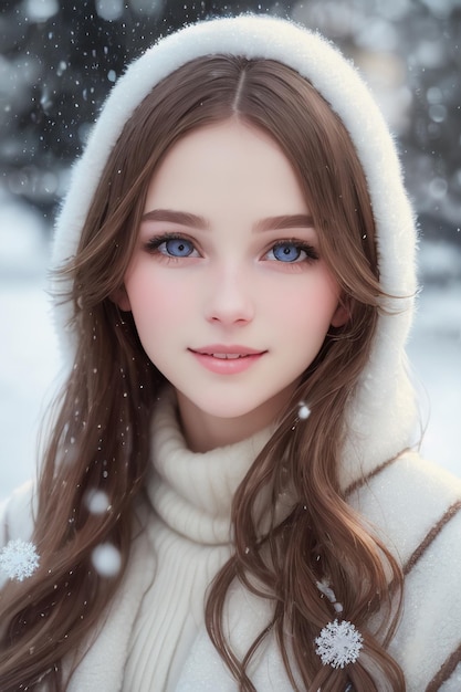 Menina de olhos azuis na neve