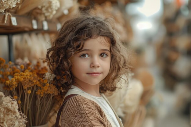 Menina de pé ao lado de flores