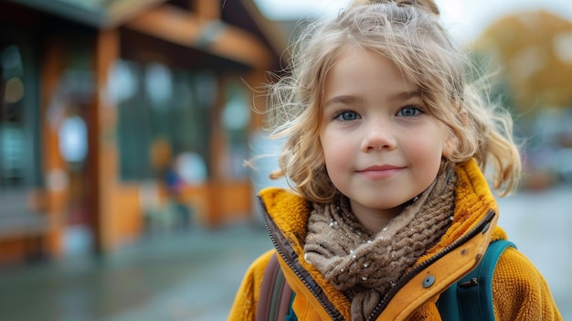 Menina de pé em frente a uma parede colorida