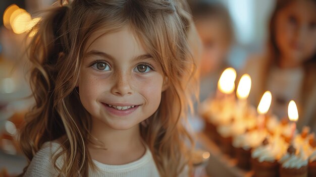 Menina de pé em frente a velas