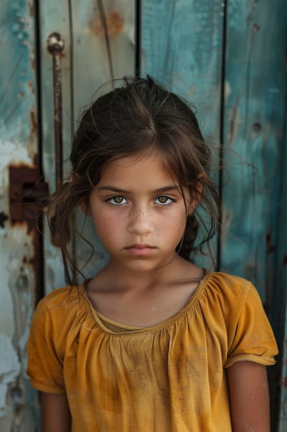 Menina de vestido vermelho à porta