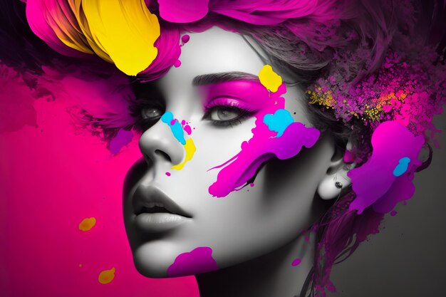Menina digital arte cores rosto ilustração pintura design generativo ai