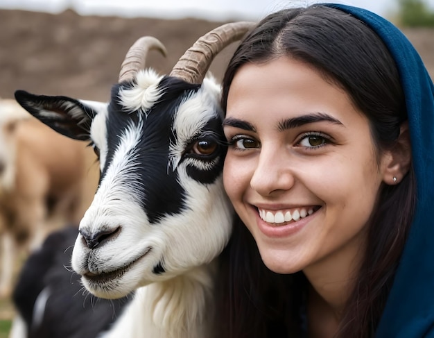 Menina do Oriente Médio com cabra