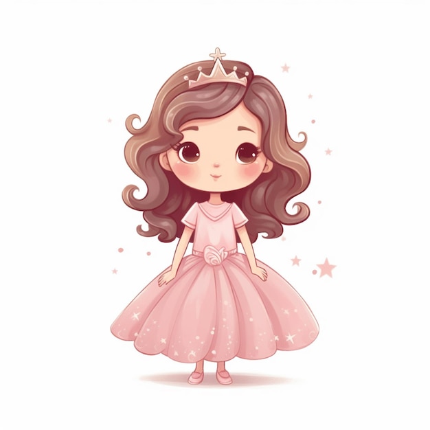 Menina dos desenhos animados em um vestido rosa com um tiable e uma estrela geradora ai