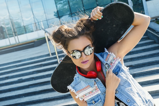 Menina elegante com um skate