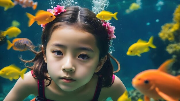 Foto menina em fundo subaquático muito legal