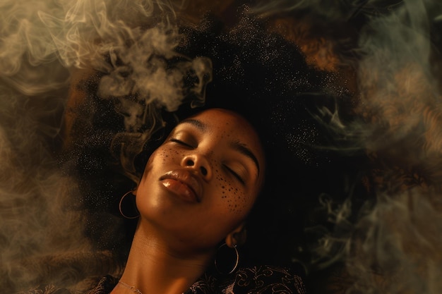 Menina em uma nuvem de fumaça retrato de uma menina em fumaça