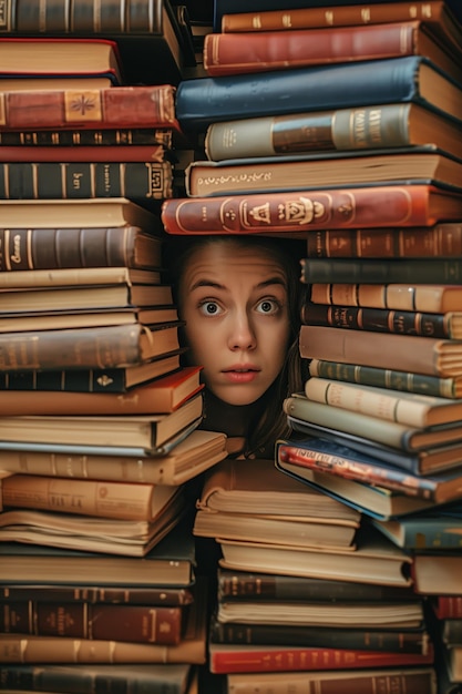 Foto menina encapsulada pelo labirinto da literatura