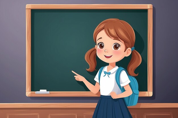 Menina escolar com desenho de ilustração vetorial no quadro