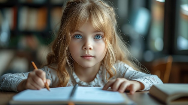 Menina Estudando com Intensa Concentração