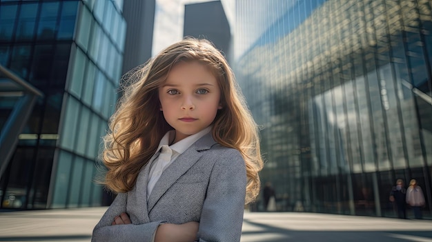 Menina executiva posando em um espaço de trabalho moderno