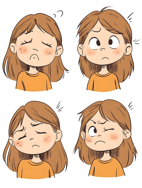 Menina expressando vários estados emocionais por meio de expressões faciais
